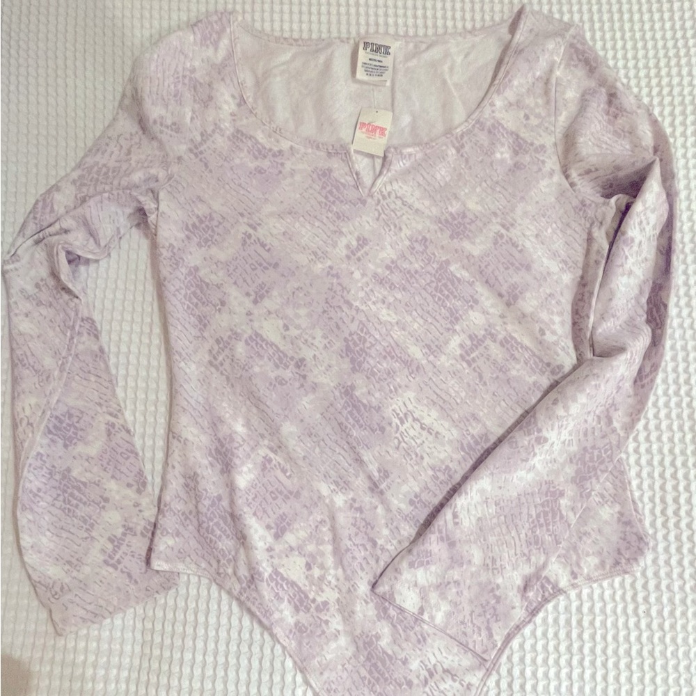 Victoria Secret Pink Band- Bodysuit. Size medium. Light purple leopard print.